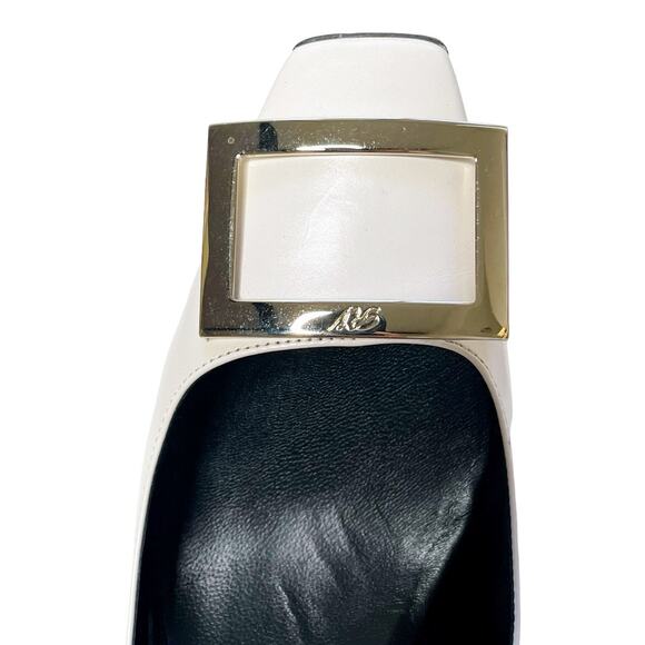 Roger Vivier Belle Vivier Trompette White Leather Silver Buckle Pumps 39.5 - Picture 8 of 9